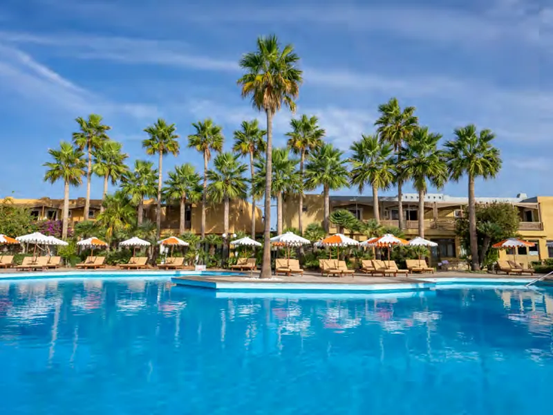 Resort gardens and evening venues at Aquila Rithymna Beach