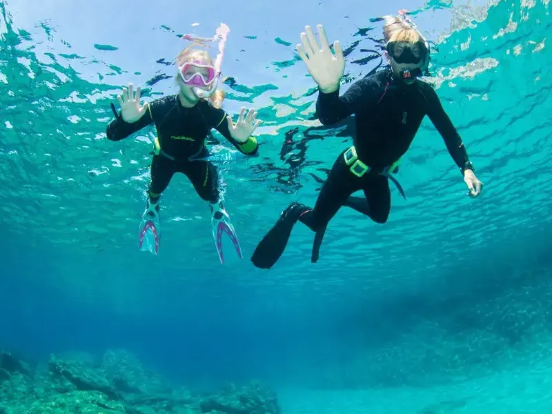 Snorkeling and water sports on the beach in Crete