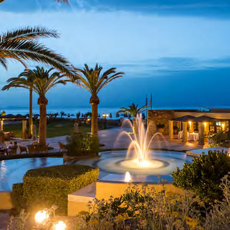 Aquila Rithymna Beach resort at dusk