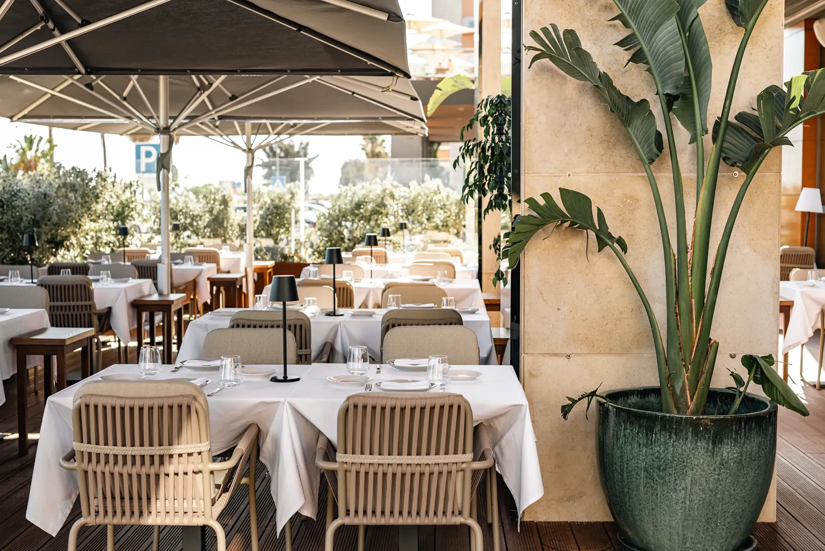 Terrace dining overlooking the lagoon